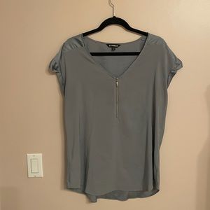 Express Grey Zipper Short Sleeve Blouse